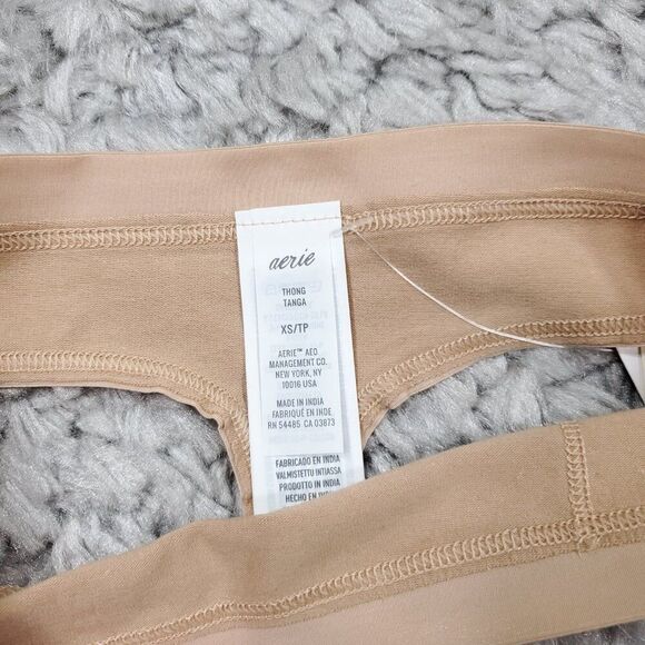 Aerie Cotton Flat Elastic Thong Set of 2 Pack Beige Tan Nude Size XS - Picture 3 of 5